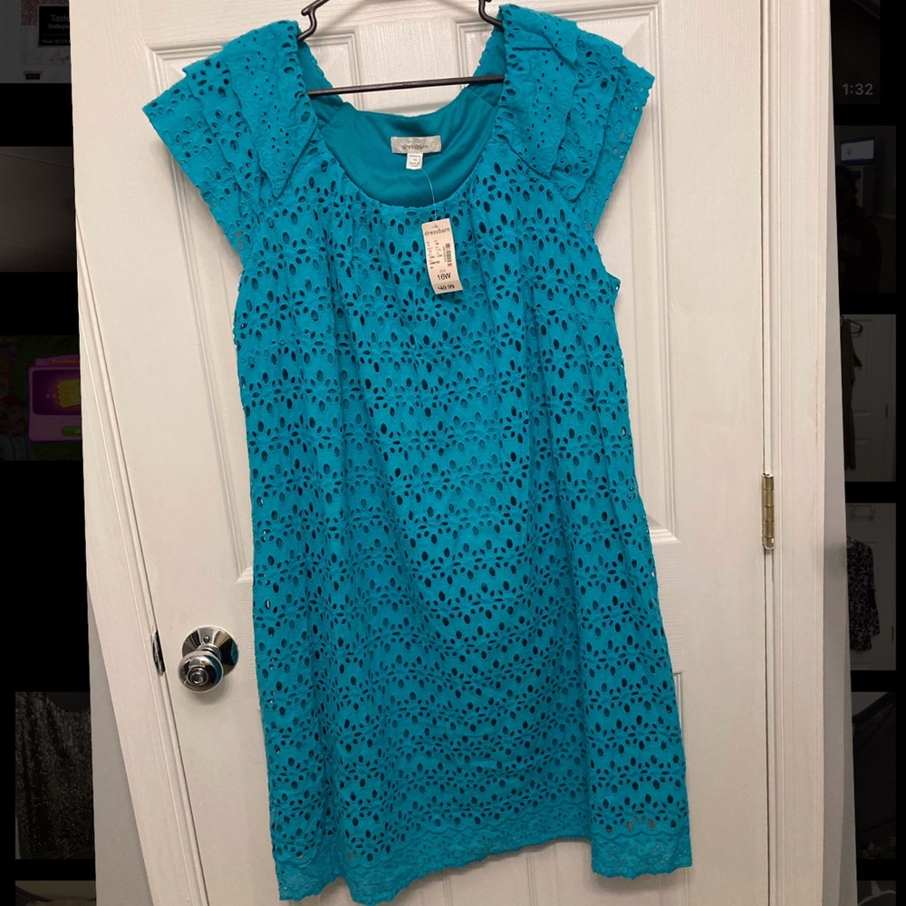 NWT Turquoise Eyelet Sheath Dress Barn Dress Sz 16